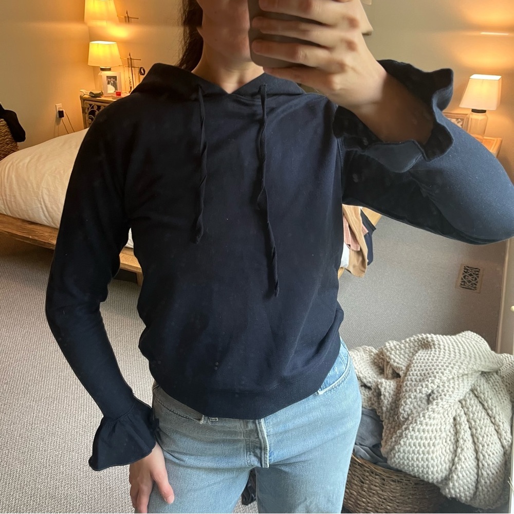 Jcrew Navy Ruffle-Sleeve Sweatshirt, S